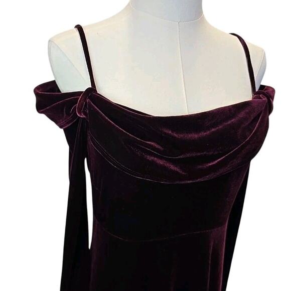 Vtg Jessica McClintock Y2K Burgundy Velvet Maxi Dress Sz 10 Vamp Whimsigoth - Picture 1 of 9